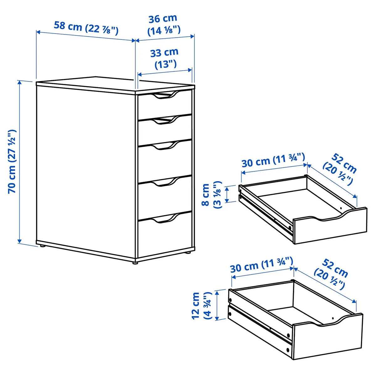 IKEA ALEX Drawer unit, white, 36x70 cm