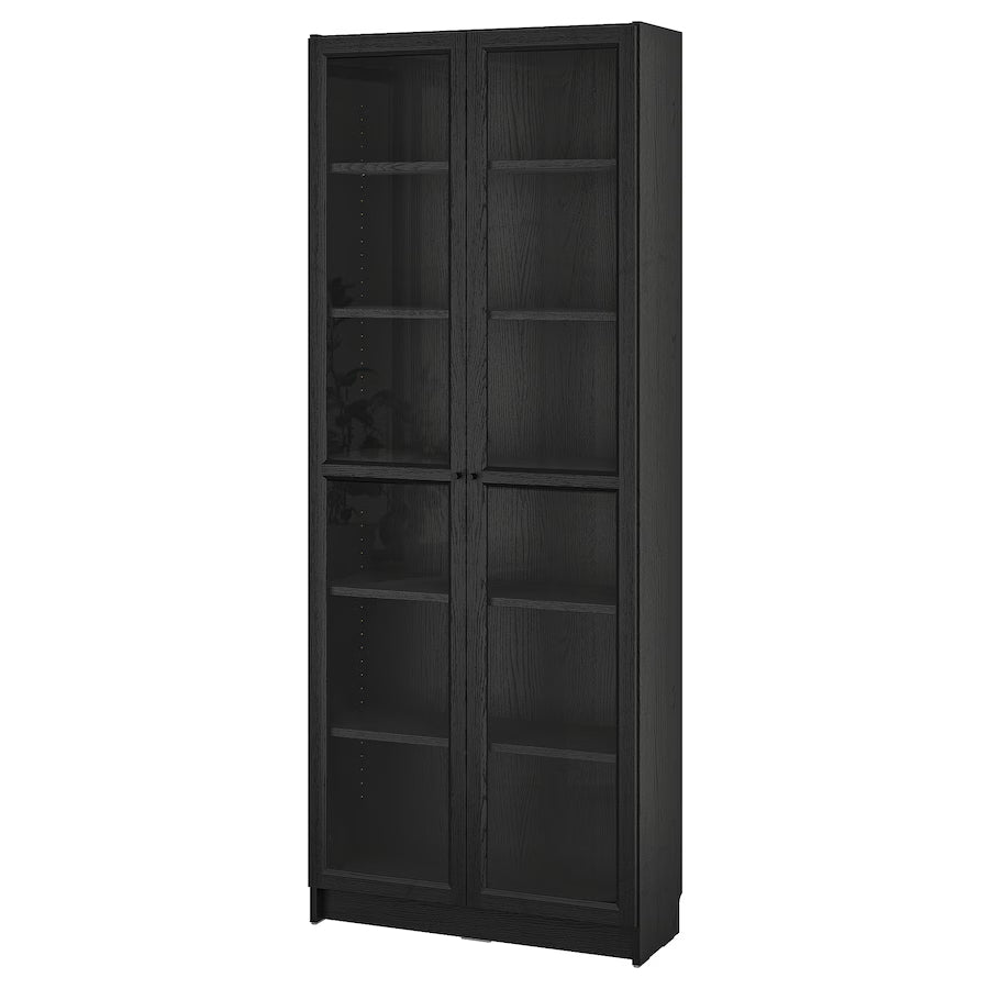 Black billy bookcase with shop glass doors