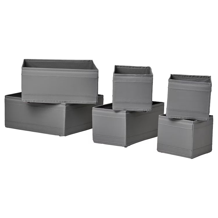 IKEA SKUBB Box, set of 6, dark grey
