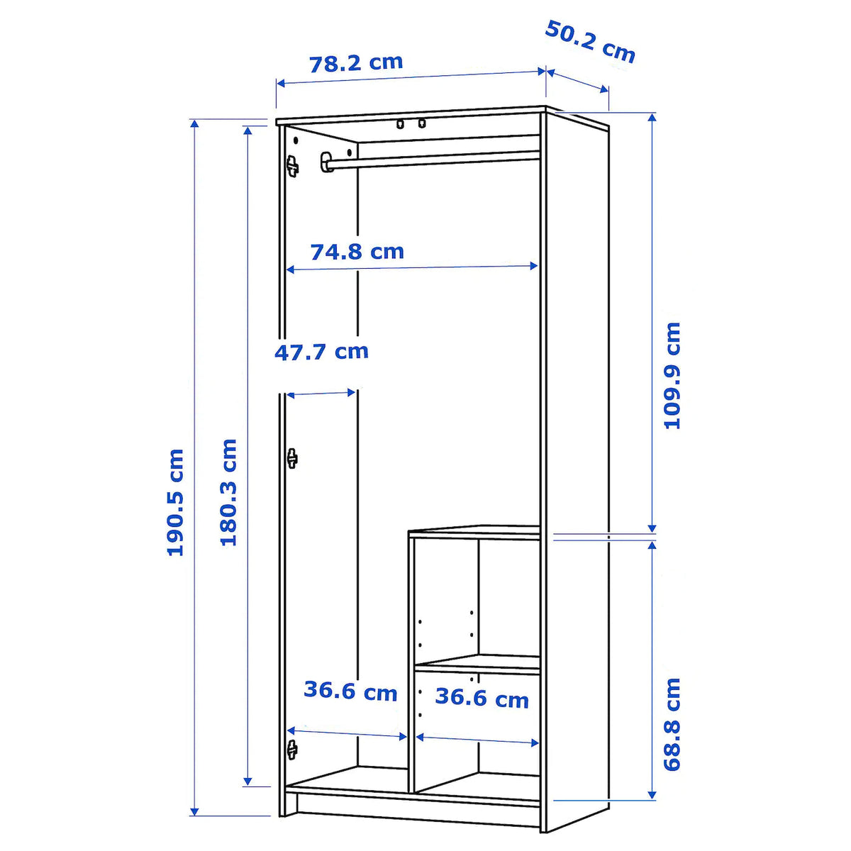 IKEA BRIMNES Wardrobe with 2 doors, white, 78x190 cm