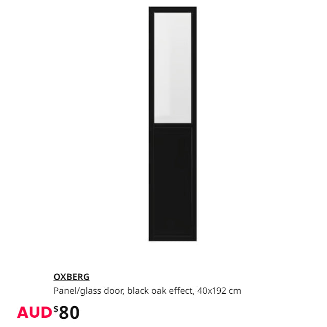 IKEA OXBERG panel/glass door, black oak effect, 40x192 cm
