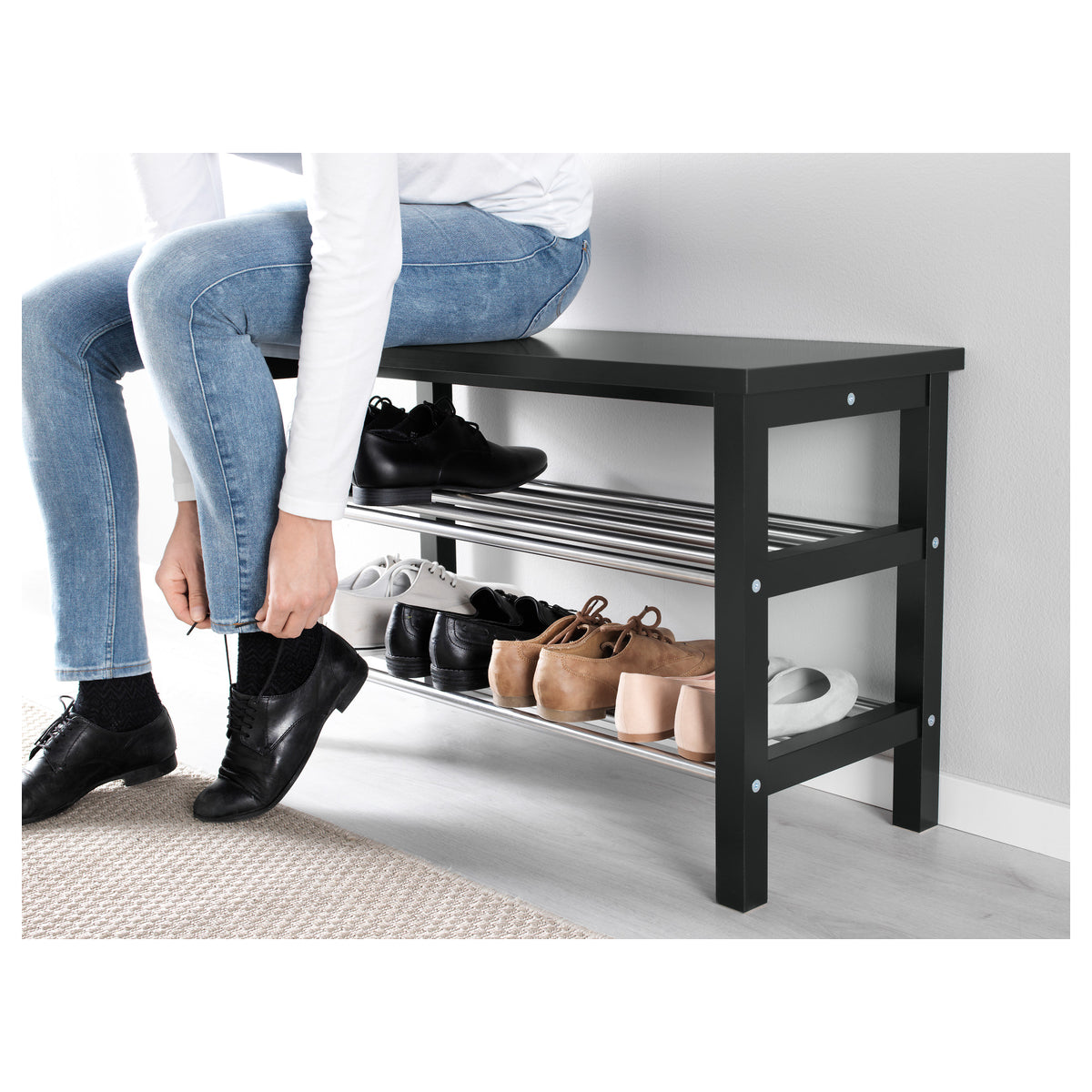IKEA TJUSIG Bench with shoe storage, black, 81x34x50 cm
