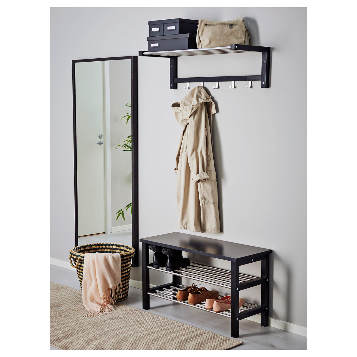 IKEA TJUSIG Bench with shoe storage, black, 81x34x50 cm