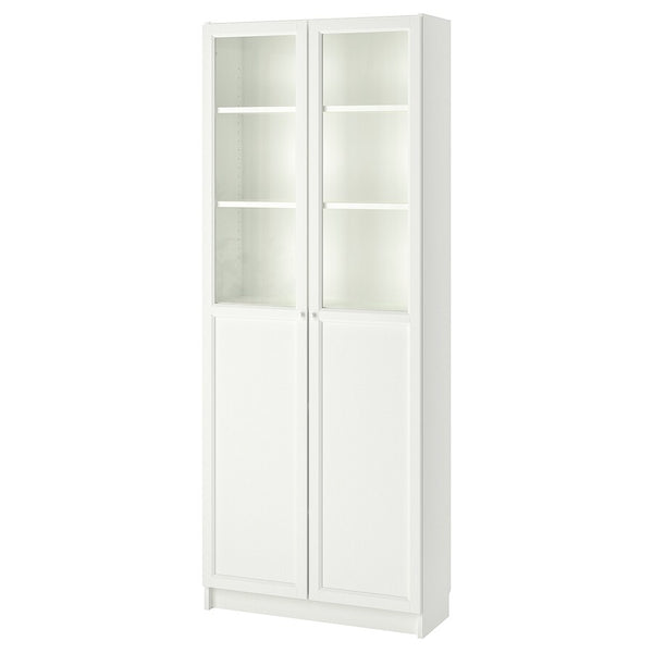 IKEA BILLY Bookcase with panel/glass doors, white, 80x30x202 cm