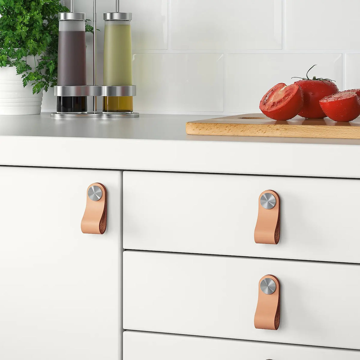 IKEA OSTERNAS leather handle, tanned leather, 65 mm, 2 pack