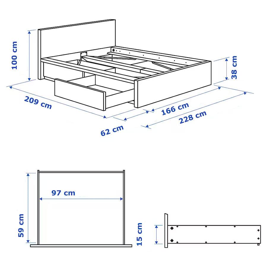 IKEA MALM Bed with 2 drawers, white, Queen