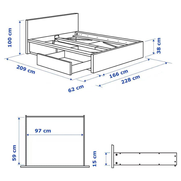 IKEA MALM Bed with 2 drawers, white, Queen