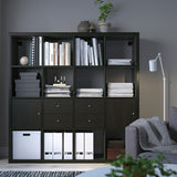 IKEA KALLAX Shelving with 2 doors/2 drawers, black-brown, 147x147 cm