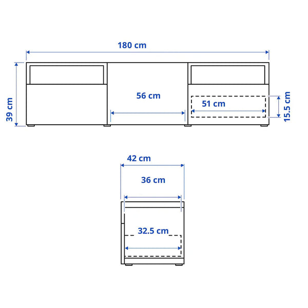 IKEA BESTA TV bench w door/2 drawers, oak effect, 180x42x39 cm