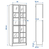 IKEA BILLY Bookcase with glass doors, white, 80x30x202 cm