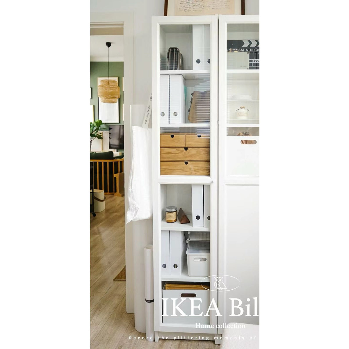 IKEA BILLY Bookcase with glass door, white, 40x30x202 cm