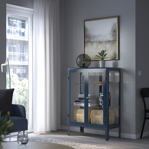IKEA FABRIKOR Glass-door cabinet, black-blue, 81x113 cm