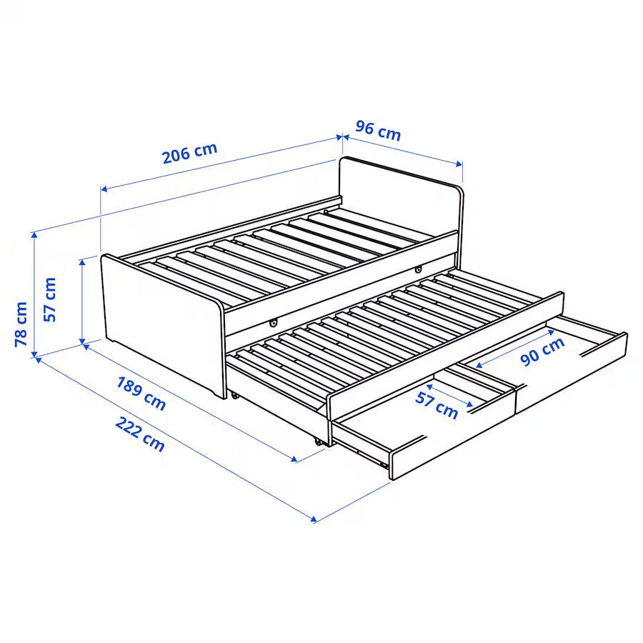 IKEA SLAKT Bed with underbed/2 mattresses, white, 90x200 cm