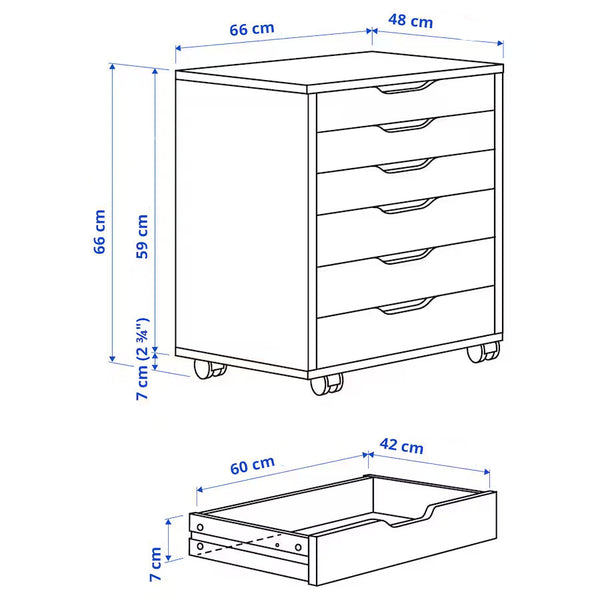 IKEA ALEX Drawer on castors, white, 67x66 cm