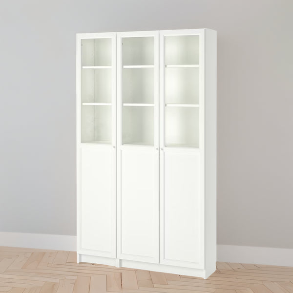 IKEA BILLY Bookcase with panel/glass doors, white, 120x30x202 cm