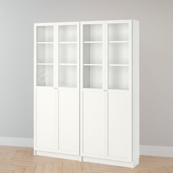 IKEA BILLY Bookcase with glass/panel doors, white, 160x30x202 cm