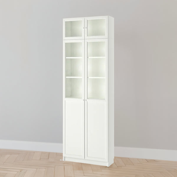 IKEA BILLY Bookcase w glass/panel doors/extension, white, 80x30x237 cm