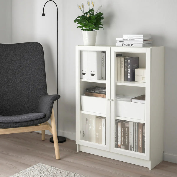 IKEA BILLY Bookcase with glass doors, white, 80x30x106 cm