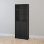 IKEA BILLY Bookcase with panel/glass doors, black oak effect, 80x30x202 cm