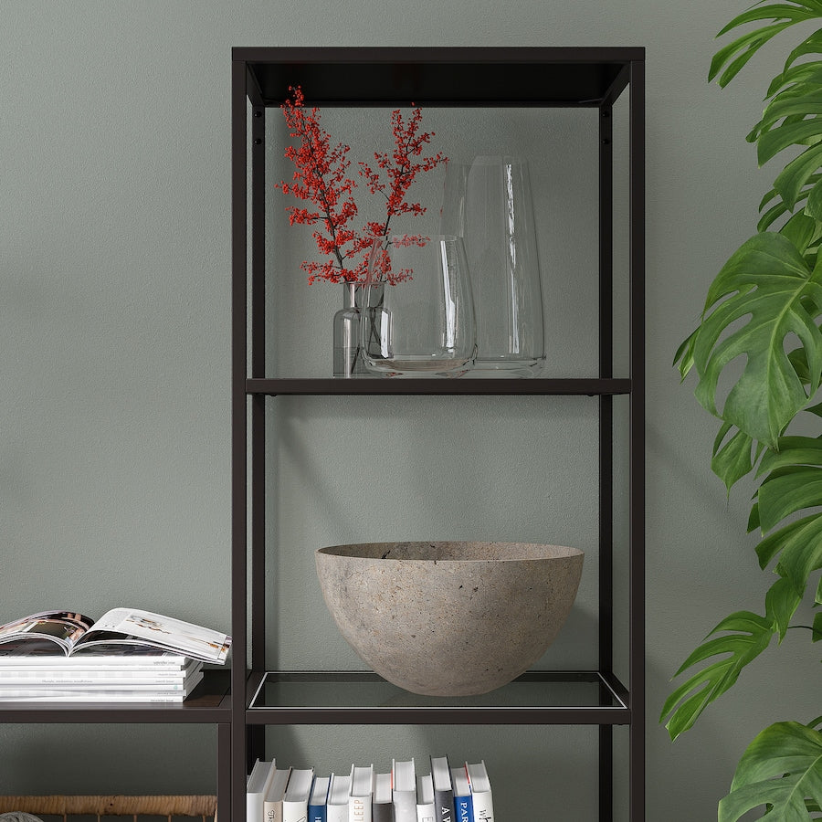 IKEA VITTSJO Shelving unit, black-brown/glass, 51x175 cm