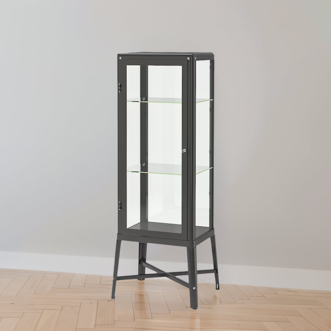 IKEA FABRIKOR Glass-door cabinet, dark grey, 57x150 cm