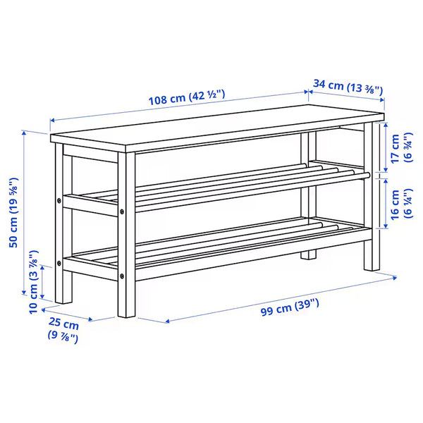 IKEA TJUSIG Bench with shoe storage, black, 108x34x50 cm