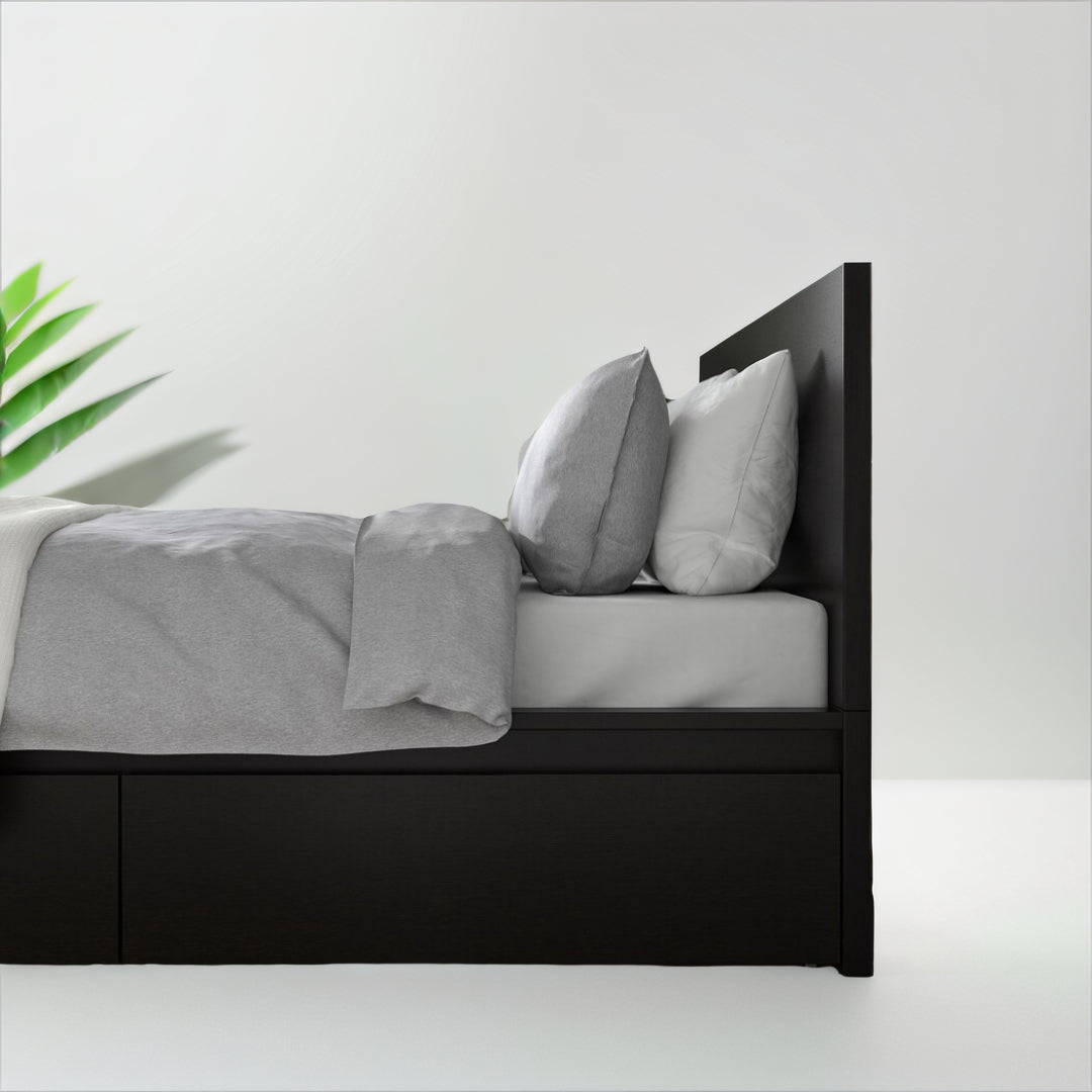 IKEA MALM Bed with 2 drawers, black-brown, Queen