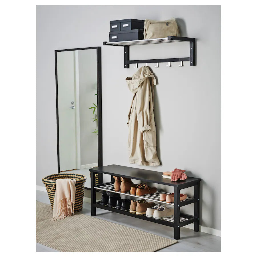 IKEA TJUSIG Bench with shoe storage, black, 108x34x50 cm