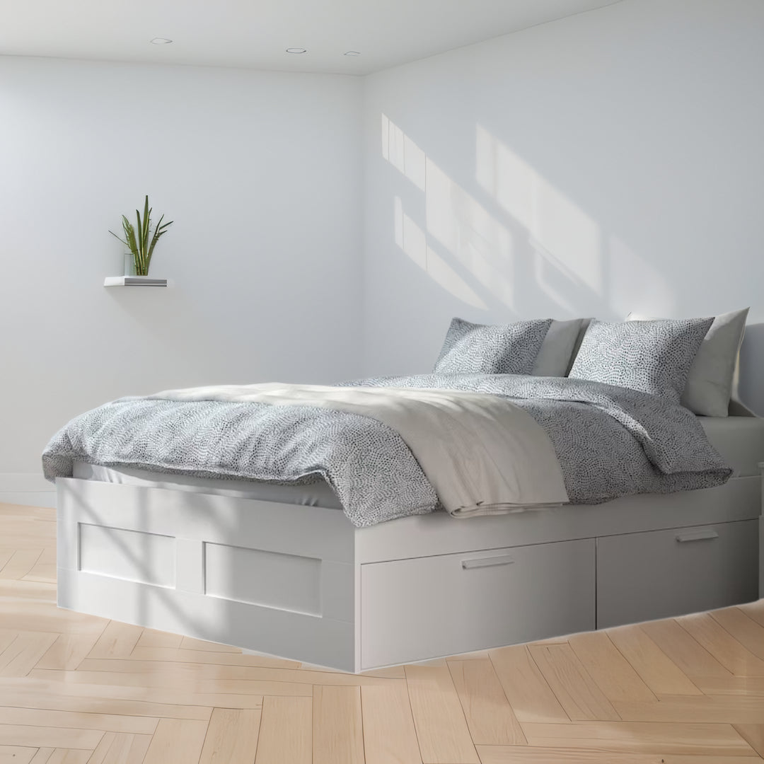 IKEA BRIMNES Bed with 4 drawers, white, Queen