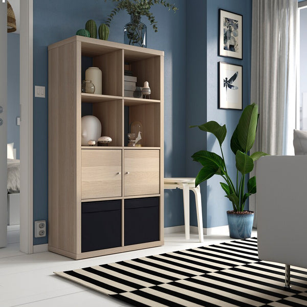 IKEA KALLAX Shelving with 2 doors, oak effect, 77x147 cm