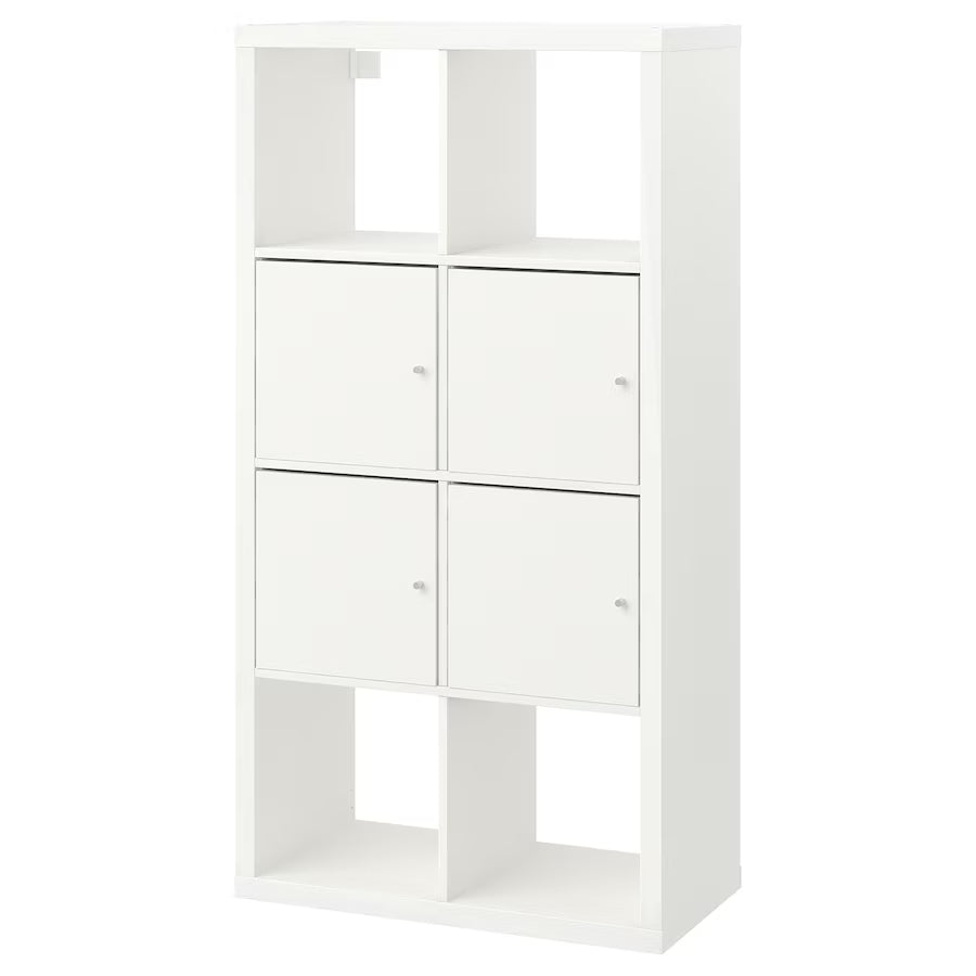 IKEA KALLAX Shelving with 4 doors, white, 77x147 cm