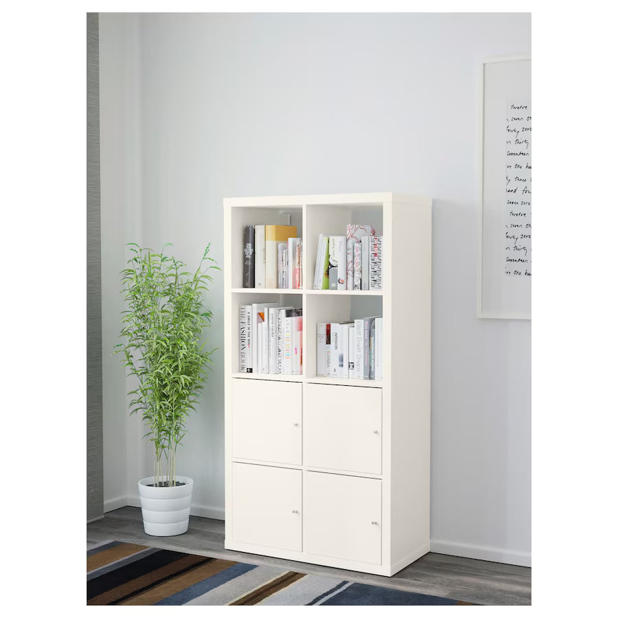 IKEA KALLAX Shelving with 4 doors, white, 77x147 cm