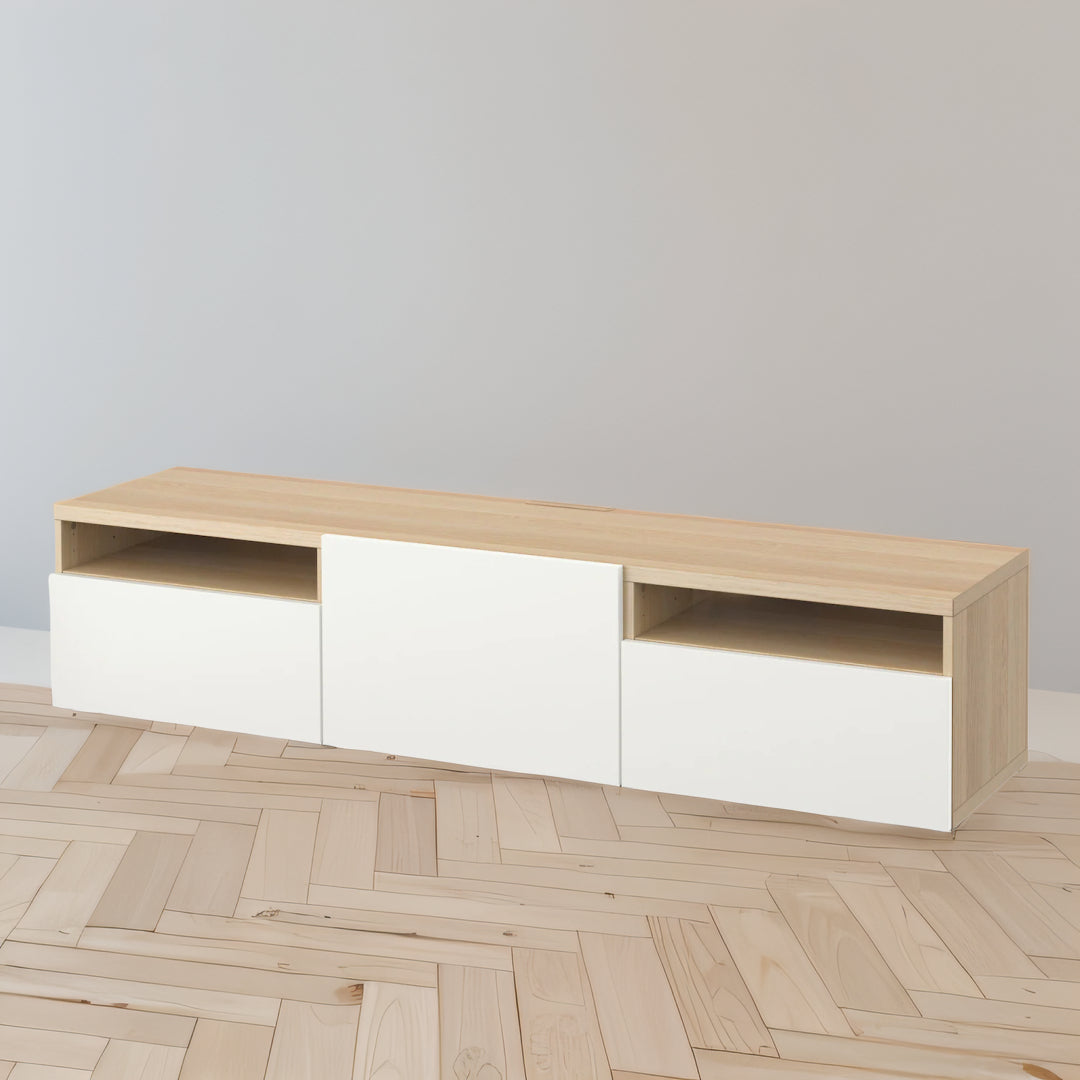 IKEA BESTA TV bench w door/2 drawers, oak effect, 180x42x39 cm