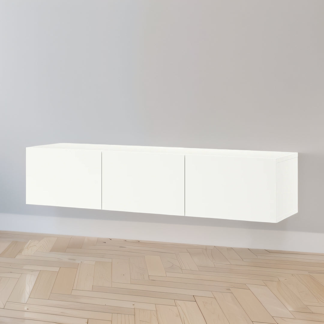 IKEA BESTA wall mounted TV bench with 3 doors, white, 180x42x38 cm