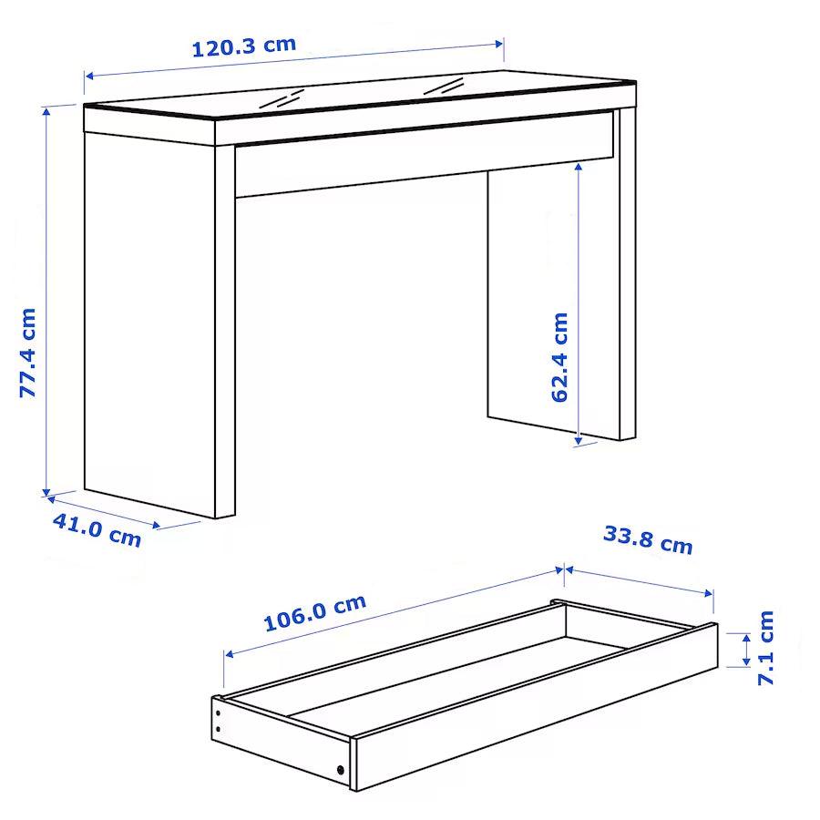 IKEA MALM Dressing table, white, 120x41 cm