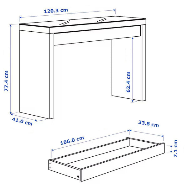 IKEA MALM Dressing table, white, 120x41 cm