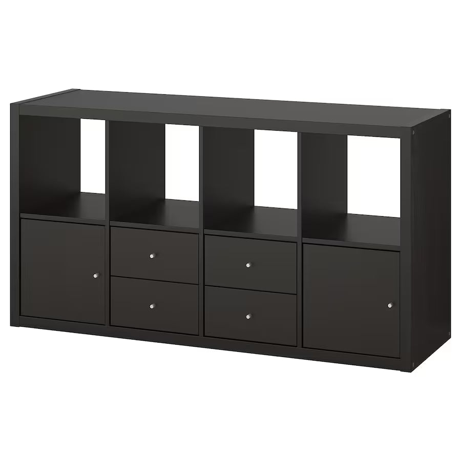 IKEA KALLAX Shelving with 2 drawers/2 doors, black-brown, 77x147 cm