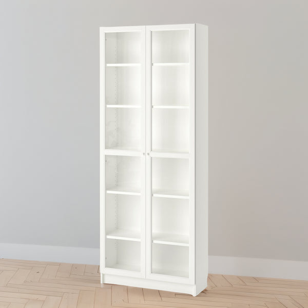 IKEA BILLY Bookcase with glass doors, white, 80x30x202 cm