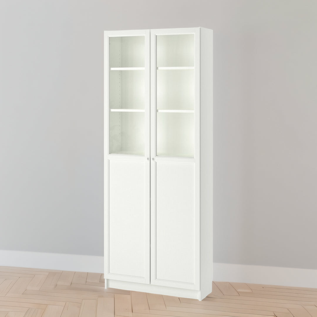 IKEA BILLY Bookcase with panel/glass doors, white, 80x30x202 cm