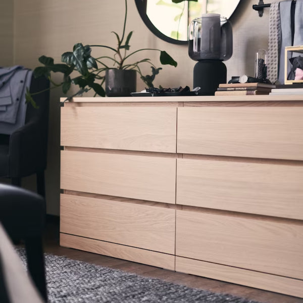 IKEA MALM Chest of 6 drawers, white stained oak veneer, 160x78 cm