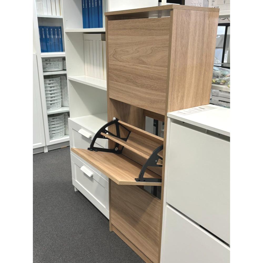 IKEA BISSA shoe cabinet with 3 doors oak effect 49x28x135 cm Good Furniture