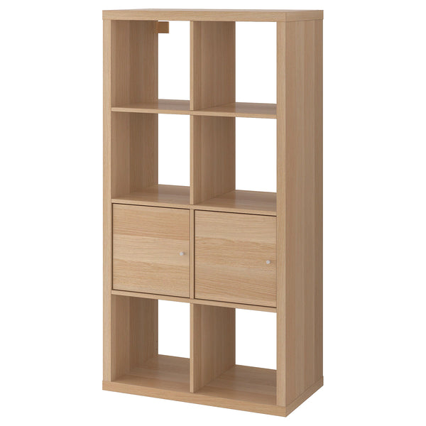 IKEA KALLAX Shelving with 2 doors, oak effect, 77x147 cm