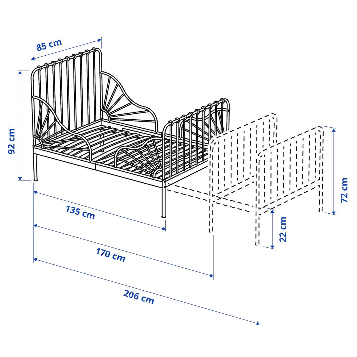 IKEA MINNEN Extendable bed w sprung mattress, 80x200 cm