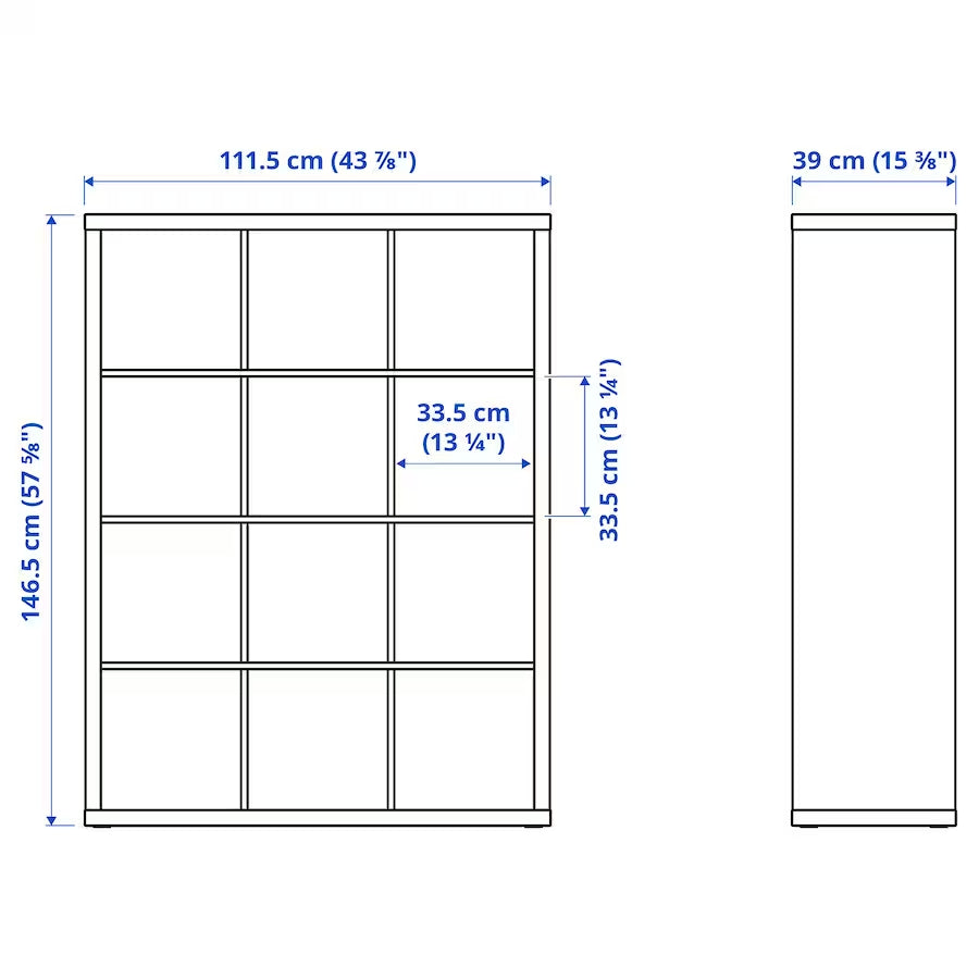 IKEA KALLAX Shelving unit 4x3, white stained oak, 112x147 cm (Sample clearance)