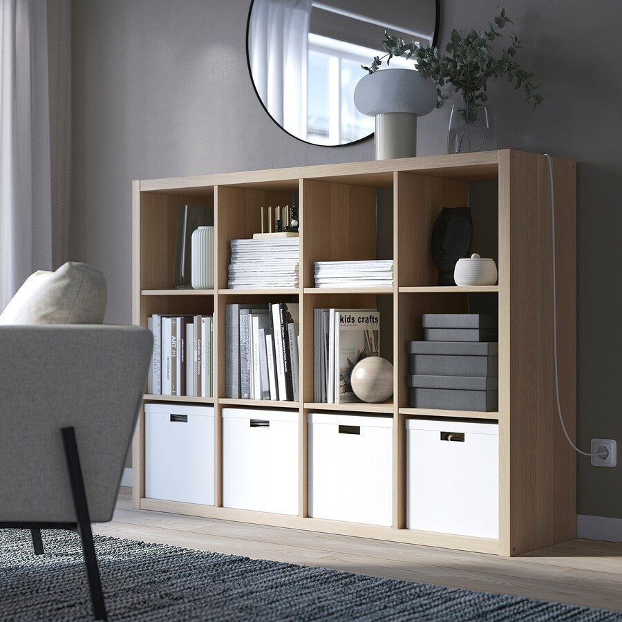 IKEA KALLAX Shelving unit 4x3, white stained oak, 112x147 cm (Sample clearance)