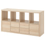 IKEA KALLAX Shelving with 2 drawers/2 doors, oak effect, 77x147 cm