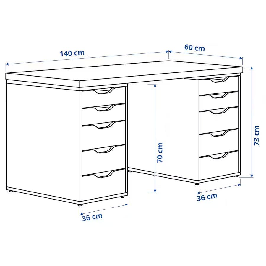 IKEA LAGKAPTEN / 2 ALEX Desk, white, 140x60 cm
