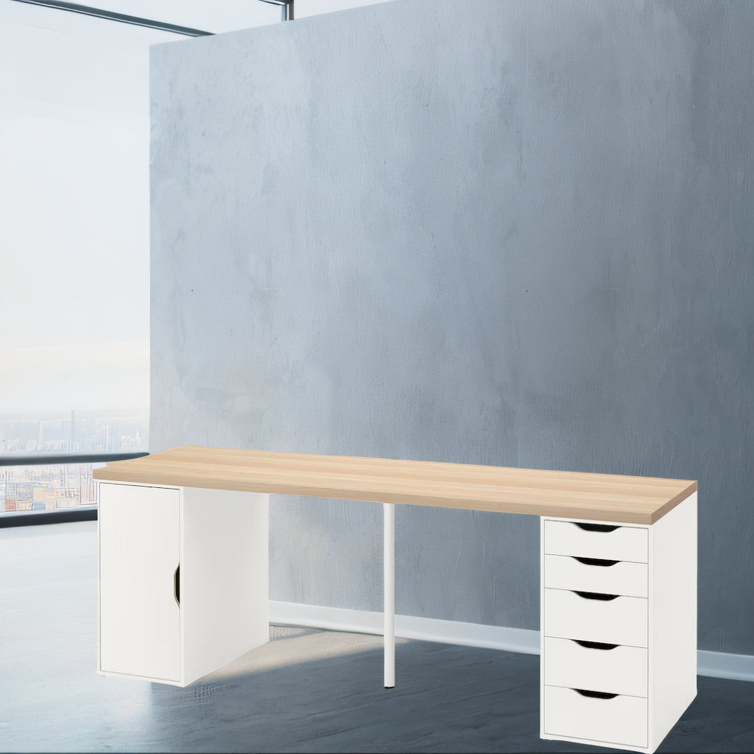 IKEA LAGKAPTEN / 2 ALEX drawer/storage Desk, oak/white, 200x60 cm