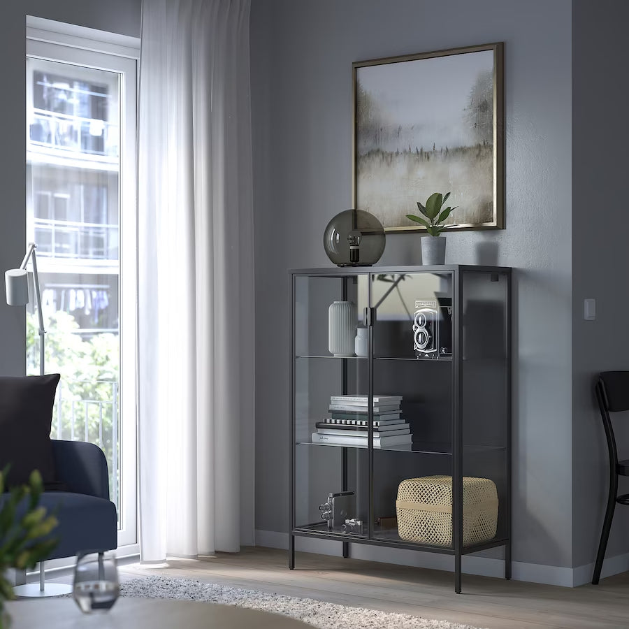 IKEA RUDSTA Glass-door cabinet, anthracite, 80x37x120 cm