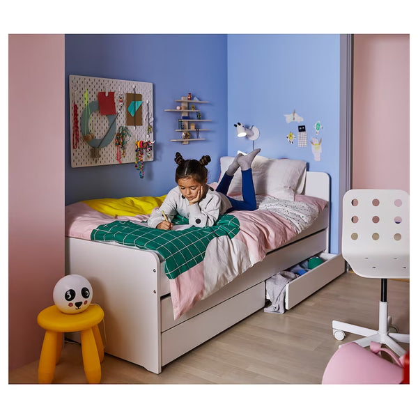 IKEA SLAKT Bed with underbed/2 mattresses, white, 90x200 cm